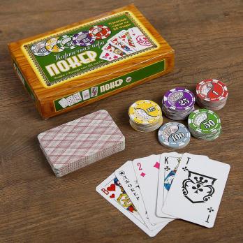Покер, набор для игры (карты 52 листа, фишки 88 шт.) 3809538