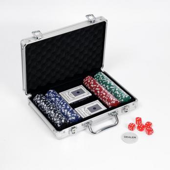 Покер в металлическом кейсе (карты 2 колоды, фишки 200 шт б/номинала, 5 кубиков), 20.5х29 см  278722