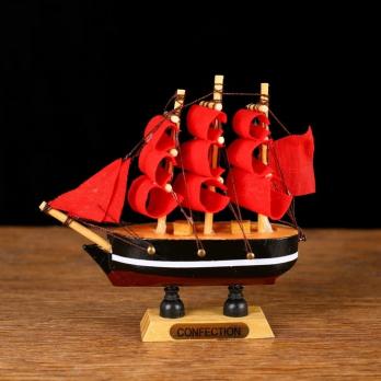 Корабль сувенирный малый «Марианна», борта с белой полосой, паруса алые, 3×10×10 см 564160