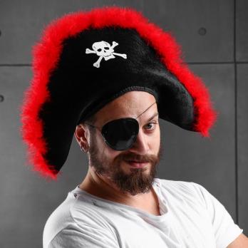 Карнавальная шляпа пиратка красный пух р. 56  321965